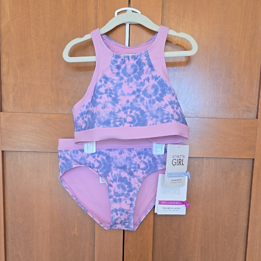 Athleta Girl Free Spirit Bikini Top &Bottom Set (Pink and Purple Tie-Dye)